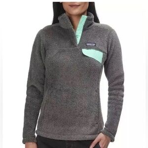 Patagonia re-tool snap-t fuzzy fleece pullover sweatshirt gray mint l large